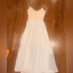NWT Free People Ivory Maxi Dress spaghetti straps v neck/ orange detail Medium